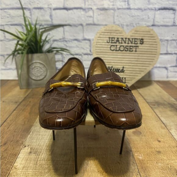 J Mclaughlin Womens Brown Leather Crocodile Loafers Sz 9.5 Bamboo Dillon3 - Picture 4 of 10